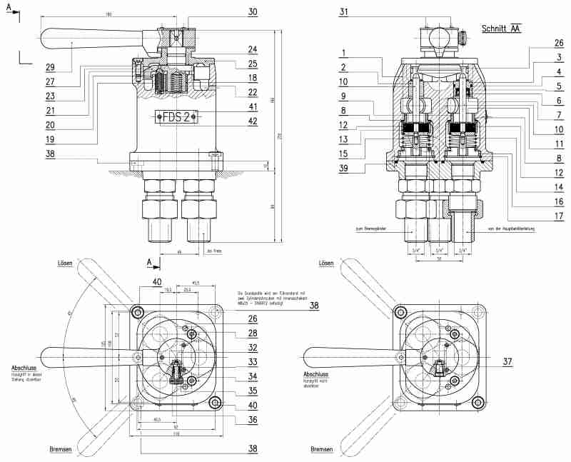 Führerbremsventil mit abziehbarem Handgriff/A FDS 2/a/A